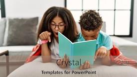  Presentation with siblings - PPT theme enhanced with two-siblings-lying background and a coral colored foreground