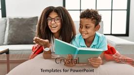  Presentation with siblings - Presentation design having two-siblings-lying background and a coral colored foreground