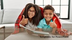  Presentation with siblings - Presentation design having two-siblings-lying background and a coral colored foreground