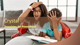  Presentation with memory book - Slide set featuring two-siblings-lying background and a tawny brown colored foreground