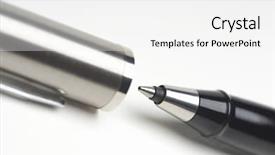  Presentation with pen - Colorful PPT layouts enhanced with two sides - ballpoint pen on white background backdrop and a white colored foreground