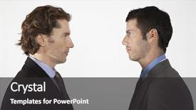  Presentation with high tech face recognition - Audience pleasing PPT theme consisting of two sides - businessmen face to face backdrop and a dark gray colored foreground