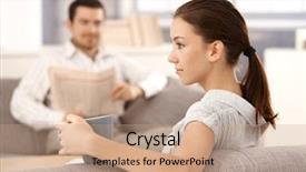  Presentation with man vs woman - Theme consisting of two sides - young attractive woman sitting background and a  colored foreground