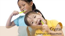  Presentation with teeth - Beautiful PPT theme featuring two sisters brushing thier teeth backdrop and a yellow colored foreground