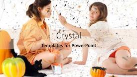  Presentation with deep - Beautiful slides featuring two sisters deep in black and orange paint surrounded by pumpkins a black can and a paint-spattered background backdrop and a lemonade colored foreground