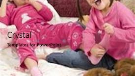  Presentation with bed - Slide set enhanced with two sisters playing on the bed tickling feet background and a coral colored foreground