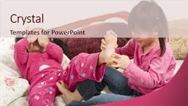  Presentation with bed - Amazing presentation design having two sisters playing on the bed tickling feet backdrop and a lemonade colored foreground