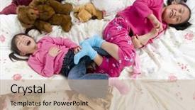  Presentation with bed - Presentation design enhanced with two sisters playing on the bed tickling feet background and a mint green colored foreground