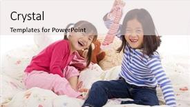  Presentation with two cute sisters playing - Theme featuring two sisters playing on the bed tickling feet background and a lemonade colored foreground