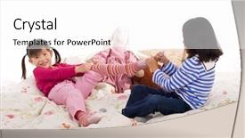  Presentation with two cute sisters playing - Slides enhanced with two sisters playing on the bed tickling feet background and a white colored foreground