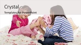  Presentation with bed - Amazing theme having two sisters playing on the bed tickling feet backdrop and a light gray colored foreground