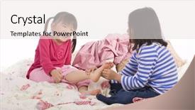  Presentation with bed - PPT layouts consisting of two sisters playing on the bed tickling feet background and a white colored foreground