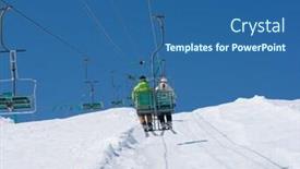  Presentation with lift - Theme with two skiers on cable lift background and a ocean colored foreground