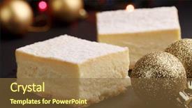  Presentation with cheesecake - Beautiful PPT theme featuring two slices of cheesecake and christmas decorations closeup backdrop and a tawny brown colored foreground