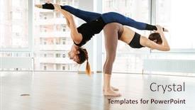  Presentation with women - Presentation theme with two-slim-young-women-doing background and a lemonade colored foreground