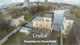  Presentation with waterfall - Presentation theme enhanced with two sluices of syromyatnicheskiy waterworks background and a gray colored foreground