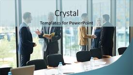  Presentation with groups - Slide set featuring two small groups of teammates background and a light blue colored foreground