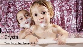  Presentation with play kids - Amazing PPT theme having two small young kids play backdrop and a soft green colored foreground