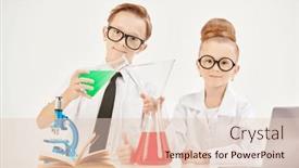  Presentation with flasks - Presentation theme with two-smart-children-a-boy background and a lemonade colored foreground