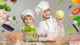  Presentation with cook chef - Audience pleasing slides consisting of two smiling children-cooks backdrop and a soft green colored foreground