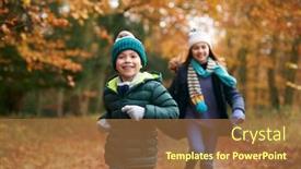  Presentation with children running - Presentation design enhanced with two-smiling-children-having-fun background and a tawny brown colored foreground