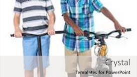  Presentation with bike - PPT theme featuring two-smiling-diverse-schoolboys-isolated background and a light gray colored foreground