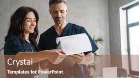  Presentation with medical clipboard - Amazing PPT theme having two-smiling-doctors-in-medical backdrop and a tawny brown colored foreground