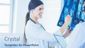  Presentation with consulting - Beautiful PPT layouts featuring two-smiling-doctors-pointing backdrop and a sky blue colored foreground