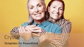  Presentation with old people - Presentation theme having two-smiling-elderly-women-friends background and a coral colored foreground