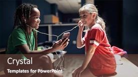  Presentation with locker room - Colorful presentation theme enhanced with two-smiling-girl-soccer-player backdrop and a tawny brown colored foreground