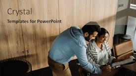  Presentation with coworkers - Theme with two-smiling-indian-coworkers background and a  colored foreground