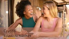  Presentation with multi cultural - Presentation design with two-smiling-multi-cultural-female background and a coral colored foreground