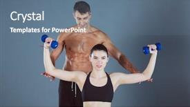  Presentation with gym ball - Amazing slide deck having two smiling people with fitness backdrop and a ocean colored foreground