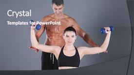  Presentation with gym ball - Beautiful slide set featuring two smiling people with fitness backdrop and a gray colored foreground