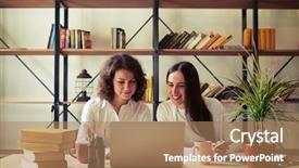  Presentation with smartphones - Colorful slides enhanced with two smiling women sitting backdrop and a coral colored foreground
