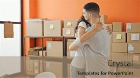  Presentation with office workers - PPT theme having two-smiling-workers-man and a coral colored foreground