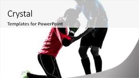  Presentation with soccer - Cool new PPT layouts with two soccer player goalkeeper men backdrop and a white colored foreground