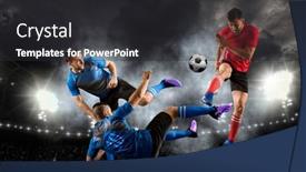  Presentation with stadium - Slide set with two-soccer-player-in-action background and a dark gray colored foreground