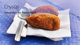  Presentation with spanish - PPT theme consisting of two-spanish-croquettes-on-paper background and a light blue colored foreground