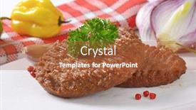  Presentation with burgers - Colorful slides enhanced with two spicy grilled burgers with onion and yellow pepper as a side dish backdrop and a red colored foreground