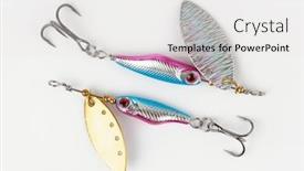  Presentation with ilegal fishing - PPT theme featuring two-spinners-lures-for-predator background and a white colored foreground
