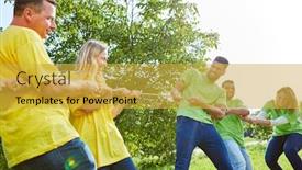 Presentation with teambuilding - Beautiful slides featuring two-sports-teams-tug backdrop and a yellow colored foreground