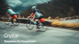  Presentation with sportive cycling - Audience pleasing PPT theme consisting of two sportsmans riding bicycles cycling backdrop and a  colored foreground