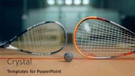  Presentation with game - Audience pleasing slide deck consisting of two-squash-rackets-and-ball backdrop and a coral colored foreground