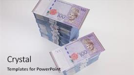  Presentation with ringgit malaysia - PPT theme featuring two stacks malaysia ringgit covered background and a light gray colored foreground