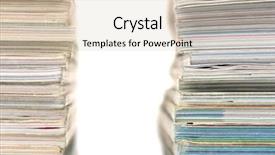  Presentation with magazines - PPT theme featuring two stacks of magazines isolated on white background and a soft green colored foreground