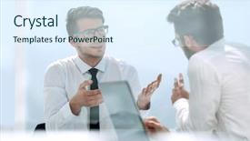  Presentation with new ideas - Beautiful slides featuring two staff members discuss new backdrop and a  colored foreground