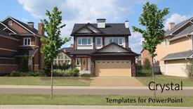  Presentation with brick - PPT theme featuring two-storied brown brick cottage background and a coral colored foreground