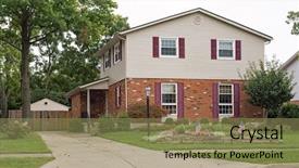  Presentation with story of an hour by kate chopin - PPT layouts having two story brick siding house background and a coral colored foreground