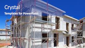  Presentation with building construction - PPT layouts with two-story white concrete house background and a cobalt blue colored foreground